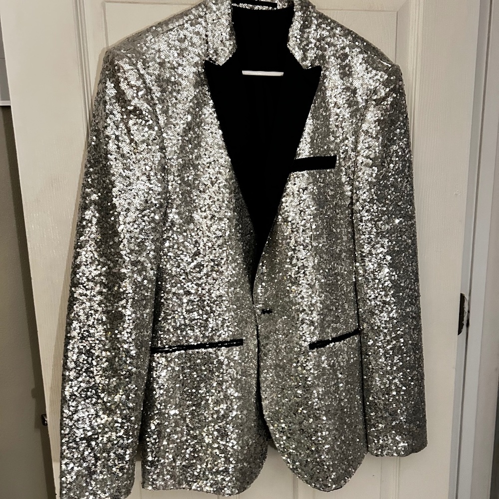 Silver Sequin Tuxedo Jacket